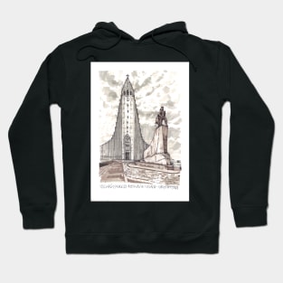 Hallgrímskirkja Church, Reykjavík, Iceland Ink Drawing Hoodie